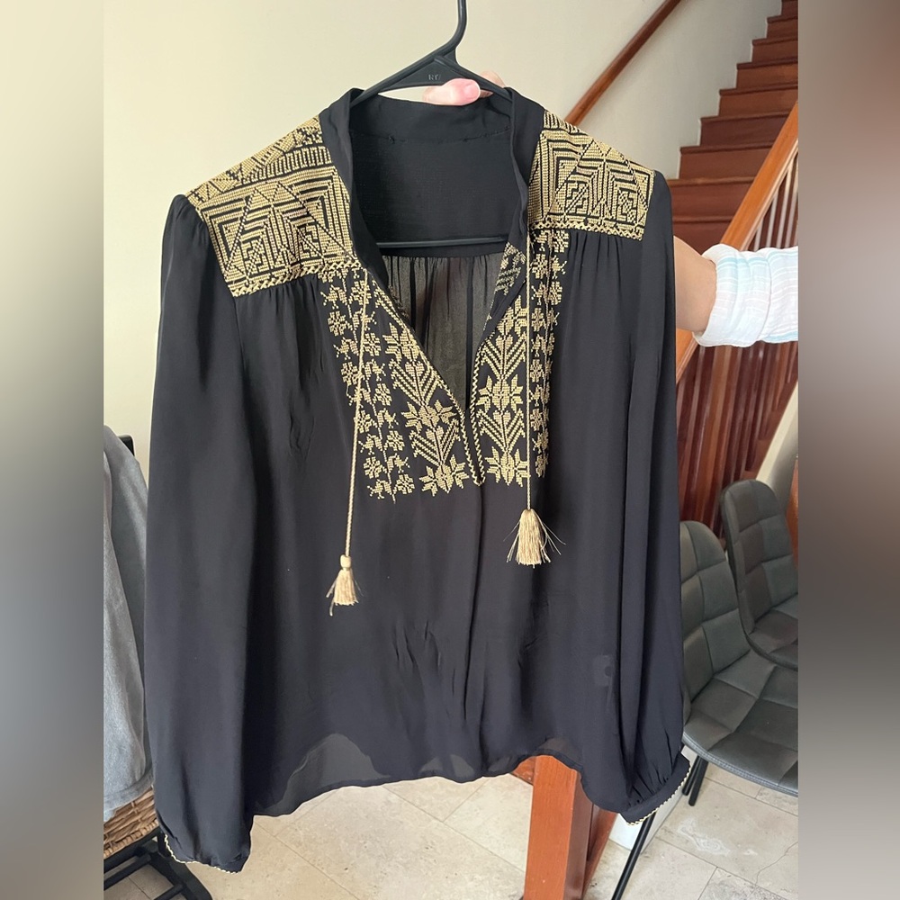 Black and Gold Embroidered Women's Silk blouse